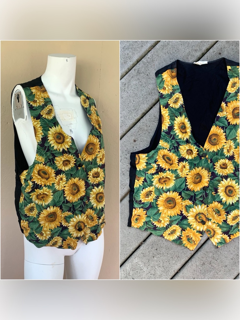Vintage 90s Sunflower Vest | Y2K Floral Vest